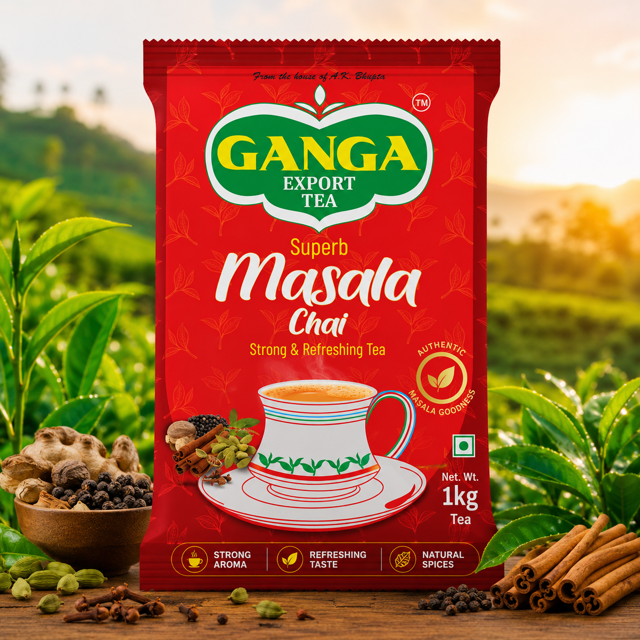 Ganga Masala Chai | Organic Masala | 7 Desi Spices | Ginger, Cardamom, Basil, Cinnamon, Cloves, Nutmeg, & Black Pepper | 100% Natural Tea |