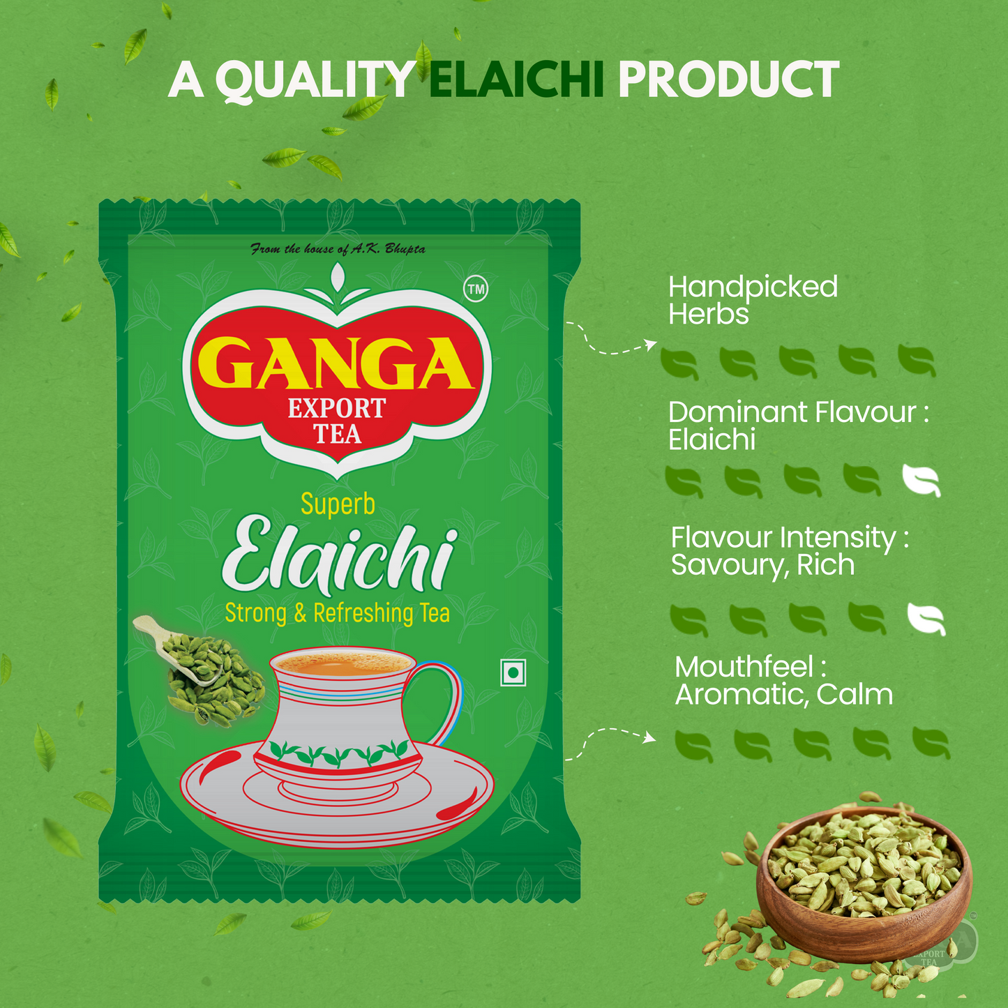 Ganga Cardamon Chai | Natural Elaichi Tea | 100% Organic Elaichi | Asli Elaichi Chai | 100% Natural Tea | 250 gms Pack of 1